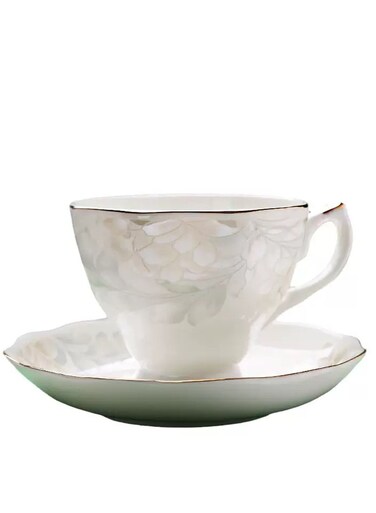 Floral Pattern Black Tea Mug and Saucer, Elegant Bone China Coffee Mugs for Office and Home Kitchen Latte, Afternoon Tea, Honey Water, Ceramic Tea Mugs 175ML