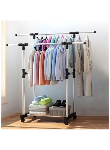 Dubai Gallery Heavy Duty Double Pole Adjustable Portable Clothes Rack (Multicolour)