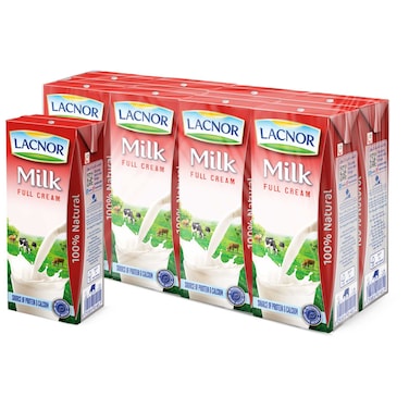 Lacnor Full Cream Milk, 180ml Pack of 8