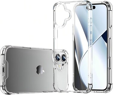 Muzz Clear Case for iPhone 16, Anti-Scratch PC Back, Slim TPU Shockproof Bumper Cover, Clear (iPhone 16)