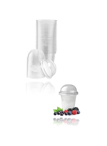 Plastic Smoothie Cups with Dome Lids 12.7oz - 50 Pack - Leak &amp; Crush Proof - Ideal for Drinks on the Go