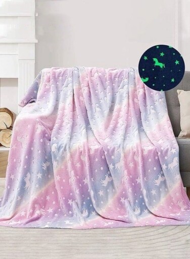 Flannel Blanket,Glow in The Dark Blanket,Glow Throw Blanket For Kids,50" x 60" Luminous Unicorn Blanket
