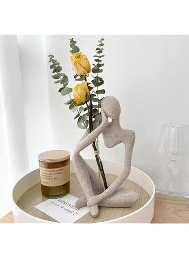 Azonee Thinker Sculptures with Dried Rose Eucalyptus, Sandstone Resin Thinker Statue Ornaments, Abstract Style Housewarming Gifts, Modern Creative Living Room Dining Desk Decorations (Small)