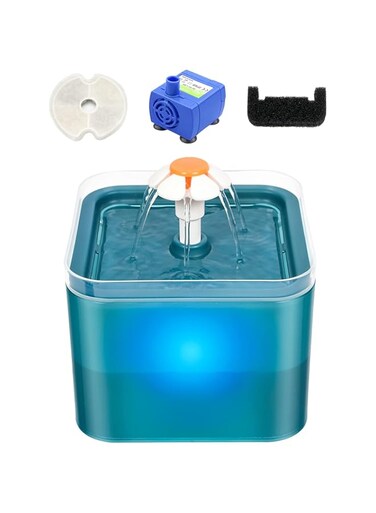 Eacam 2L Cat Water Fountain 3 Water Modes Pet Fountain with LED Night Quiet Pump Pet Drinking Fountain Pet Slow Water Feeders with 2 Cotton Filter for Cats and small Dogs
