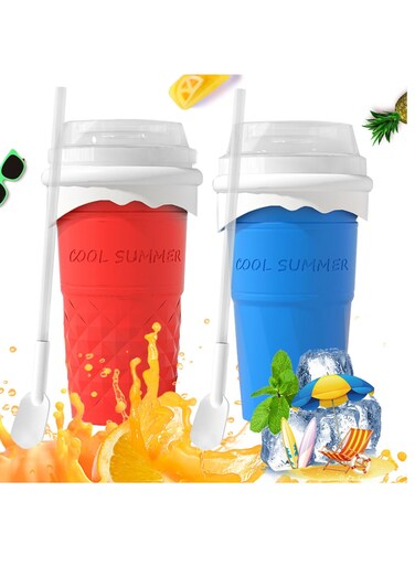 2Pcs Slushie Maker Cup, Quick Frozen Magic Cup Silicone Slushy Cup 500ml Smoothies Squeeze Cup with Lid for Cola, Milk Shake, Fruit Juice
