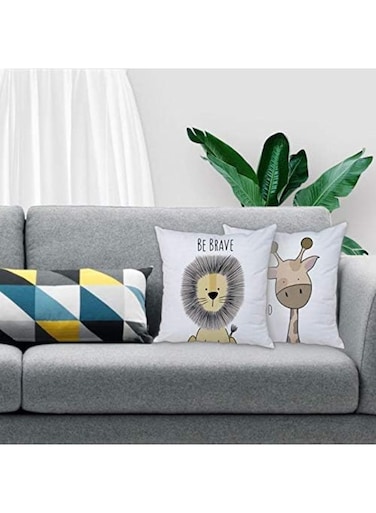 Animal Pillow Covers Kids Pillowcase 18&Atilde;&mdash;18 Inch Set of 4 Throw Pillow Covers Set Cotton Throw Cushion Case for Sofa Couch Home Decor School Cushion Case(Hippo, Giraffe, Lion, Crocodile)