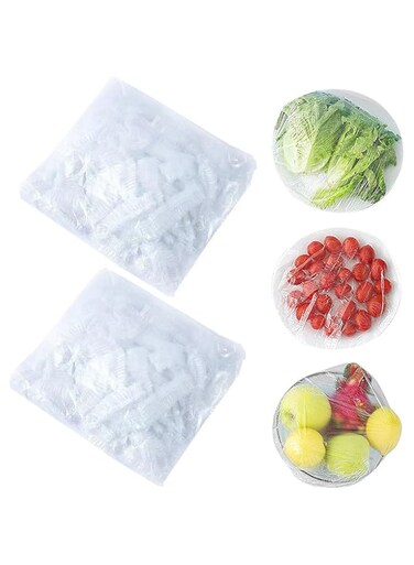 ECVV 100 Pieces Fresh Keeping Bags Plastic Food Storage Covers,Elastic Sealing Bowl Lids,Adjustable Wrap Bowl Covers for Family Kitchen Outdoor Picnic