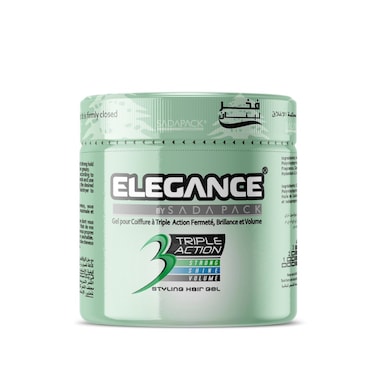 Elegance Triple Action Hair Gel - Green, 500ml - Strong Hold, Glossy Finish, Flexible Styling
