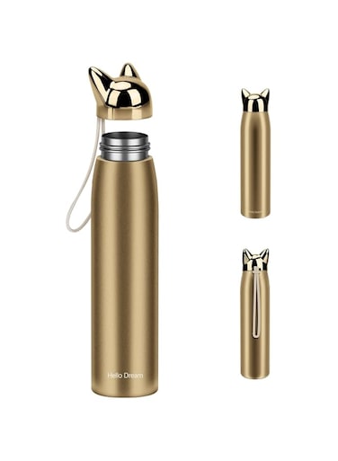 ELECDON Cute Cat Water Bottle, Stainless Steel Insulated Water Bottles Thermos Vacuum Travel Coffee Mug for Kids Girls Women Leak-proof Cat Insulated Water Bottle, 320 ml/10.8 oz (Gold)