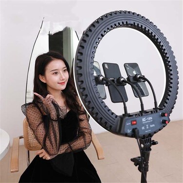 HQ-18N 18 inch 45cm LED Ring Vlogging Photography Video Lights Kits with Remote Control &amp; Phone Clamp &amp; 2.1m Tripod Mount, UK Plug