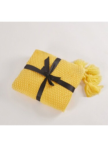 Tassel Design Warm Blanket Polyester Yellow 130x170cm