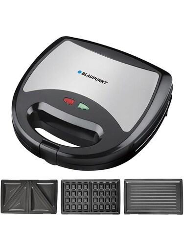 Blaupunkt 2-Slice Sandwich Maker, 3 in 1 Grill, Sandwich And Waffle Maker, 750W, With 3 Pairs Of Plates, KSM580