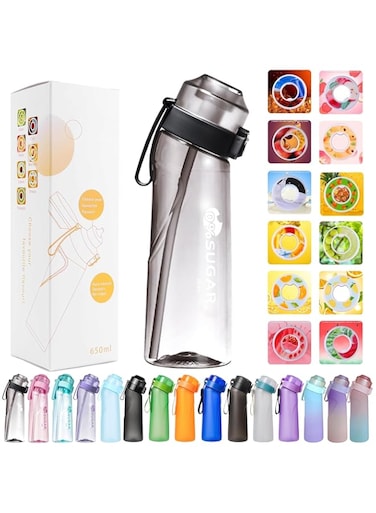 FIENZA Air Water Bottle With Flavour pods, 650ml Sports Air Water Bottle BPA Free Starter up Set Drinking Bottles, Flavour pods Scented 0 Sugar And Water Cup for Outdoor (With 1 flavour pod)