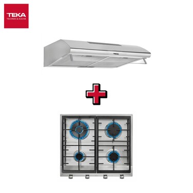 Teka Combo Built-in 60 cm Stainless Steel 4 Burner Gas Hob with Under Cabinet Hood CL 610 Silver