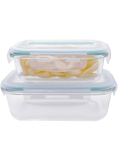 2-Piece Borosilicate Glass Food Storage Containers with Lids - Airtight, Leakproof, Stackable - Ideal for Food Prep, Meal Planning, Leftovers, Kitchen Organization &ndash; and lunch box 400ml &amp; 650ml