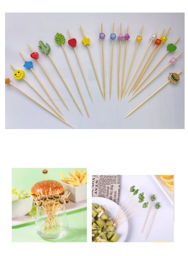 100PS 12Cm Plum Blossom Bamboo Picks Fruit Food Sticks Disposable Toothpicks