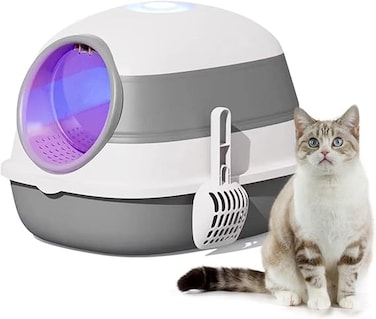 NeoStyle Semi-enclosed . Litter Box With Round Edges Large Anti-splash Box With . Litter Shovel . Sandbox . Toilet (Fully Enclosed Foldable (with sterilization lamp))