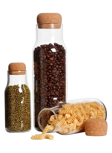 Eco neutral Glass Jar Cork Lid clear glass bottle for water, juices Containers Bottle for Tea Herbs Seasonings Canister with Airtight Round Cork stopper 1200 ML