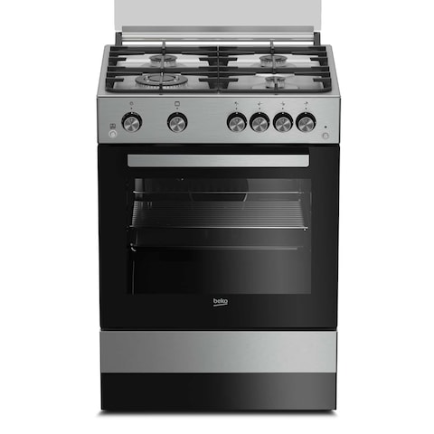 Beko 60x60cm Free standing Gas Cooker,full safety with 4 High Efficiency Gas Burner(1 Wok),Cast iron pan support,FSGT61121DXL(Stainless Steel)