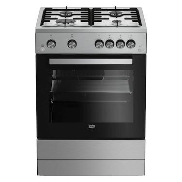 Beko 60x60cm Free Standing Gas Cooker, Full Safety,4 High Efficiency Gas Burner(1 Wok),Cast Iron Pan Support,64 litres Oven Capacity FSGT61121DXL(Inox)