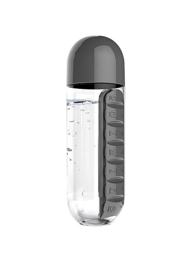 Dubai Gallery Free Convenient Water Bottle With Daily Pill Box Clear/Grey