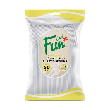 Fun Plastic Spoon Set White 6.5inch 50 PCS