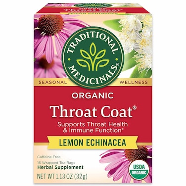 Traditional Medicinals Organic Throat Coat Lemon Echinacea Herbal Supplement Tea, 32g, Pack of 16