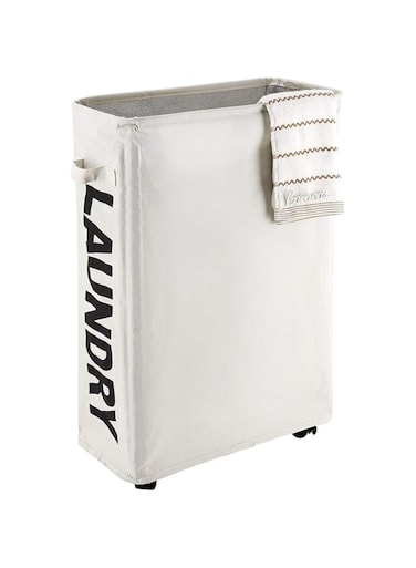 ROUNY 22" Rolling Slim Laundry Basket, Collapsible Rolling Laundry Hamper, Foldable Narrow Corner Clothes Storage Bins on Wheels Tall Thin Dirty Laundry Hamper Basket Home Corner Bin