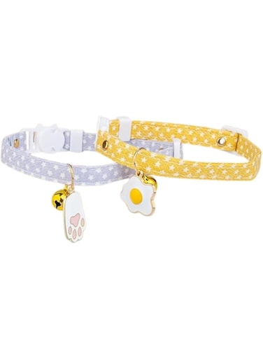 Pet Collar Belt with Pendant &amp; Bell, Printed &amp; Adjustable Size Collars(2 Piece)