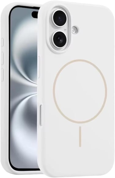 غطاء سيليكون مغناطيسي فاخر لهاتف آيفون 17 أبيض اللون متوافق مع سلسلة آيفون - مقاوم للصدمات، نحيف، ناعم الملمس، مع دعم الشحن اللاسلكي المغناطيسي