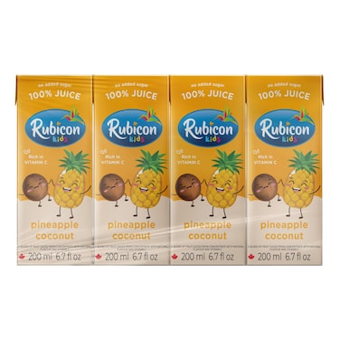 روبيكون عصير  الأناناس وجوز الهند بدون سكر، مضاف ، 200 ملل  حزمة من 4