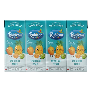 Rubicon No Added Sugar Tropical Fruit Juice, 200ml Pack of 4