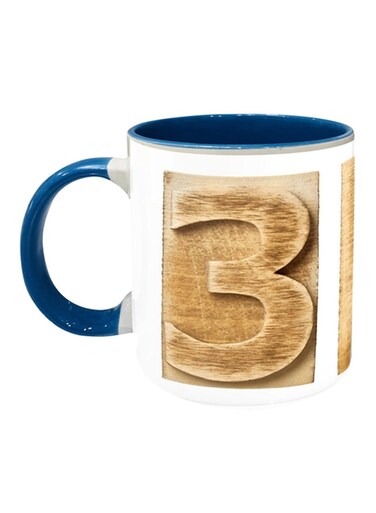 Number 3 Printed Coffee Mug White/Blue/Brown