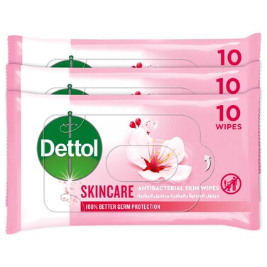 Dettol Skincare Antibacterial Skin Wipes, 10 Wipes Pack of 3