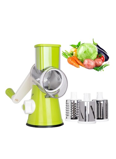 Vegetables Slicer Cheese Shredder with Rubber Suction Base, 3 Stainless Drum Blades Included