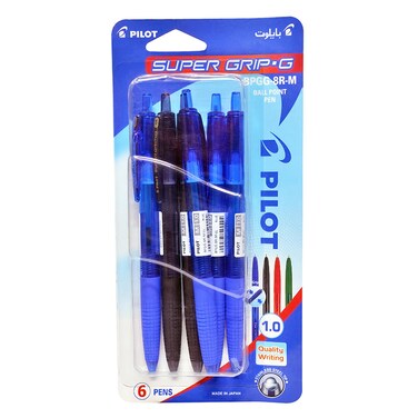 Pilot Supergrip-G Medium Tip Ballpoint Pen 6 PCS