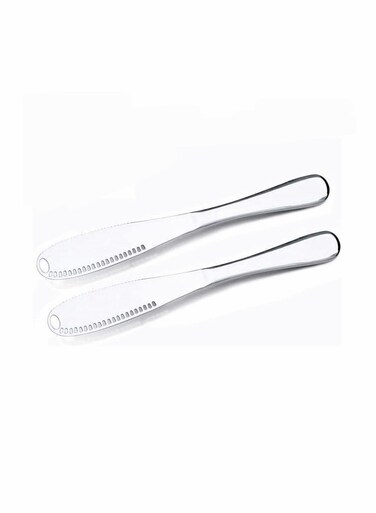 2 Packs Stainless Steel Butter Spreader Knife with Serrated Edge and Shredding Slots, Easy to Curl Scoop Slice and Cut, 3 in 1 Multi-function