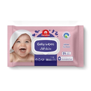 Carrefour Scented Baby Wipes With Aloe Vera 56 Wipes