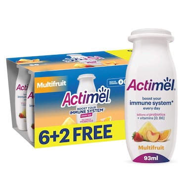 Actimel Multi Fruits Dairy Yogurt Drink, Probiotics Laban Drink Pack of 8x93ml