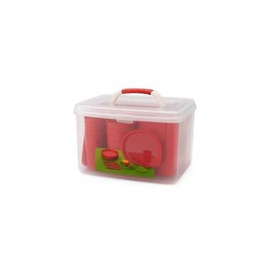 85-Piece Outdoor Dining Set, Complete Picnic Tableware with Storage Container, Red