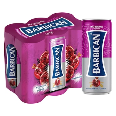 باربيكان مشروب الشعير الخالي من الكحول بنكهة الرمان ، عبوة من 6 حزمة، سعة 250 ملل