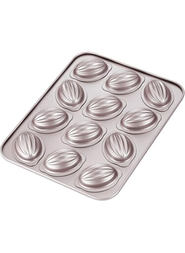 Non-Stick Muffin Cake Pan, Rugby-Shaped Bakeware Mold for Oven and Instant Pot, 12-Cavity (Champagne Gold)