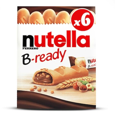 Nutella B-Ready Chocolate Hazelnut Spread Filled Wafer Bar, Multi Pack, 6 Bars, 132g