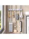 Idrese 3 Racks and 4 Hooks Mop and Broom Holder Wall Mount, Self Adhesive Heavy Duty Broom Organizer Storage Tool Racks for Kitchen Garden Laundry Garage