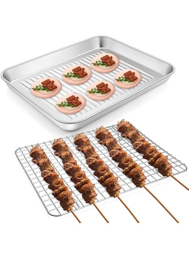 HASTHIP&reg; Racks for 9-liter ovens, Baking Sheet with Rack Set, Stainless Steel Cookie Sheet with Cooling Rack, Nonstick Baking Pan, Warp Resistant &amp; Heavy