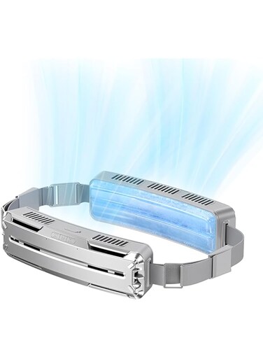 Goshyda Wearable Waist Fan, 3 Air Speeds Adjustable Rechargeable Belt Fan, Portable Handsfree Waist Blower Fan for Camping Outdoor Sports, Large Area Cooling Perspiration (Silver Gray)