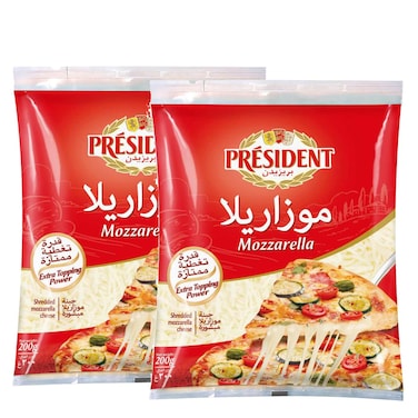 President Shredded Mozzarella, 200g Pack of 2