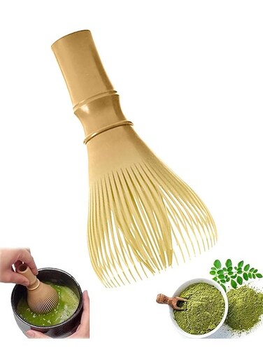 Matcha Whisk Chasen Brush Tools for Matcha Green Tea Powder, Reusable Powder Whisk with Whisk Holder Tea Ceremony, Yellow