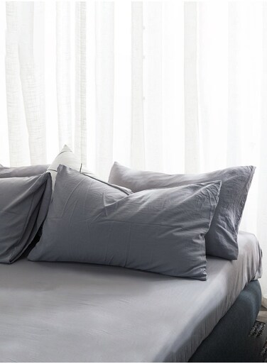 2Pcs Solid Color Washed Cotton Pillowcase Classic and Timeless, Pure Color Simple Pillowcase, with Any Bed is Brilliant 48*74cm Grey