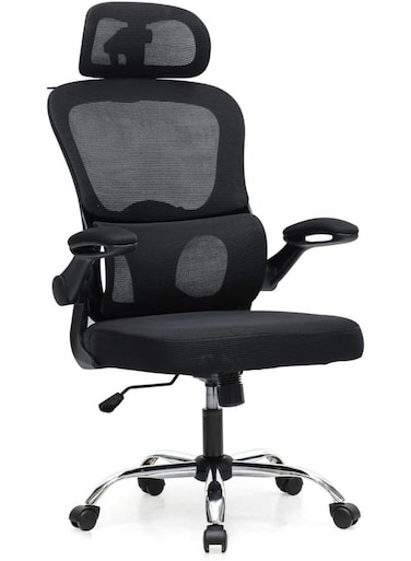 Galaxy Design Black Mesh Office Chair &ndash; Ergonomic Chair with Adjustable Headrest, Lumbar Support, Tilt &amp; Recline, Flip-Up Armrests &amp; 360&deg; Swivel